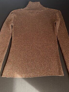 JOSEPH A Metallic Ribbed Turtleneck Top | Bronze Shimmer Size XL
